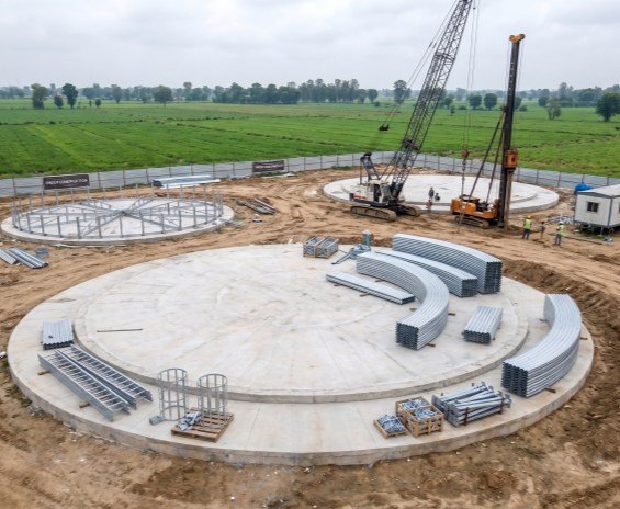 Large-diameter RCC circular tank
